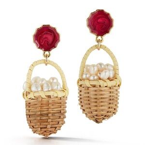 Chefanie Clip On Handmade Basket Full Of Pearls Earrings New